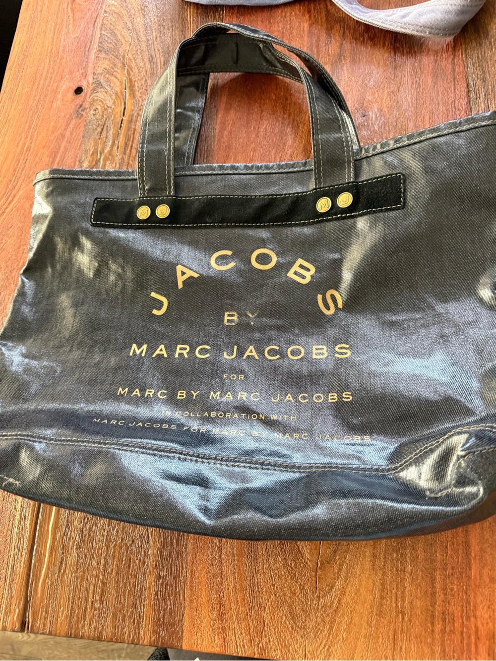 Marc Jacobs Black Canvas Tote with Gold Logo Accents